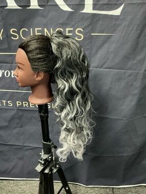 Synthetic Ombre Curly Ponytail Hairpiece - Black to Silver